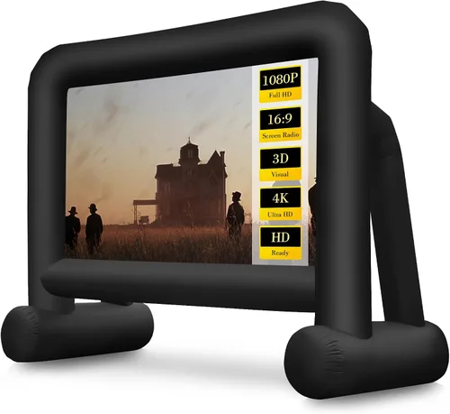Pantalla de película inflable de 16 pies para exteriores, pantalla de proyector para exteriores con ventilador IP68 incorporado y bolsa de