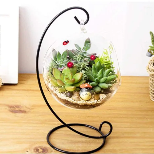 Miniatura 2 de Maceta de escritorio, terrario de cristal colgante con soporte de metal para plantas de aire, maceta grande para el hogar, jardín, decoración de boda
