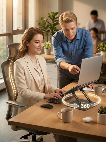 Miniatura 2 de Soporte giratorio para laptop de 360° para escritorio Ergonómico, altura ajustable, ahueca hacia fuera la estructura estable de la disipación