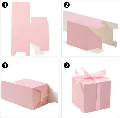 Miniatura 7 de COTOPHER 60 cajas de regalo pequeñas, cajas de regalo de 2 x 2 x 2 pulgadas, cajas de regalo de papel con cintas, caja de dulces para regalos de Rosa