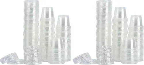Miniatura 8 de Recipientes de plástico pequeños de polipropileno transparente de 200-1 oz tazas con tapas