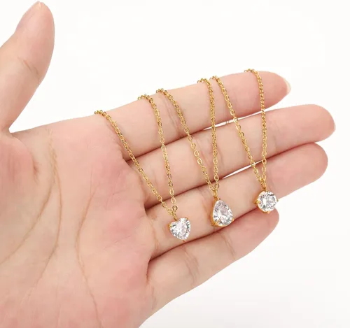 Miniatura 2 de 3 collares circulares de corazón con gotas de agua para mujer, collares delicados para mujeres, collares modernos de acero inoxidable