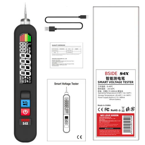 Miniatura 9 de BSIDE Probador de voltaje recargable Detector de voltaje sin contacto con medición de voltaje de CA en contacto, probador de temperatura ambiental