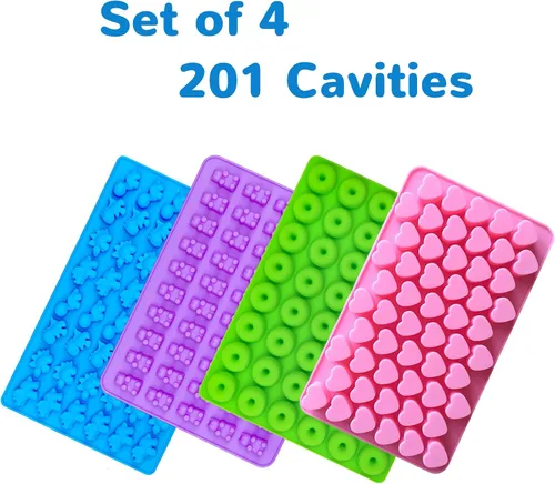 Miniatura 6 de WARM TIME Gummy Bear - Moldes de silicona para caramelos, mini moldes de goma con 2 goteros, moldes de silicona antiadherentes de grado alimenticio