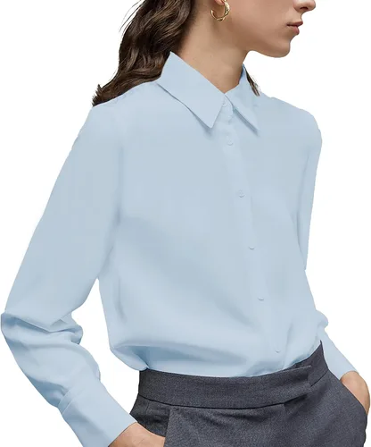 Miniatura 10 de Camisa clásica de botones para mujer, manga larga con cuello, blusa de gasa para trabajo y oficina