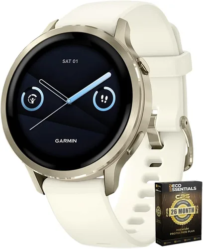Miniatura 11 de Garmin 010-03013-03 Venu 4, reloj inteligente de 1.614 in, oro lunar con banda de hueso y correa de cuero arena clara con Deco Essentials exclusivo