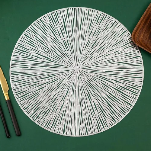 Miniatura 5 de 2/4/6pcs 38cm Round Hollow Waterproof Dining Placemats Gold, Heat Resistant Non-Slip PVC Table Mats for Home, Hotel Dining Restaurant