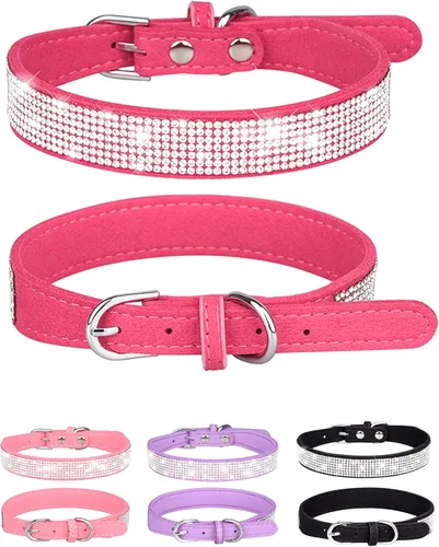 Miniatura 10 de Collar brillante para perros pequeños, medianos y grandes, collares de perro con corona de diamantes de imitación para perras y perros machos, Rosa3
