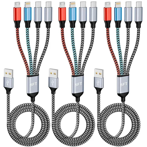 Miniatura 19 de Cargador de teléfono de 90 grados, cable de carga múltiple 4 en 2, cable USB C CarPlay con doble tipo C, micro USB, puerto IP, cable USBC de nailon