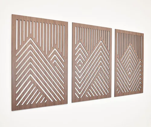 Miniatura 3 de ZellCreative Juego de 3 paneles geométricos de madera para decoración de pared, montañas