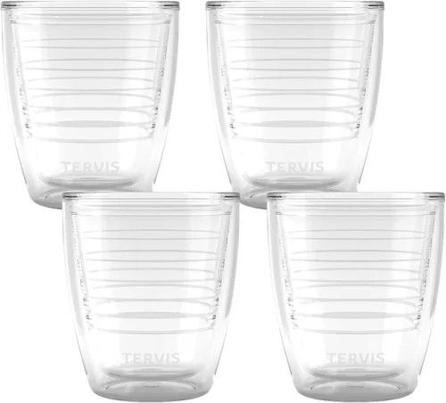 Tervis Vaso de mesa transparente y colorido de 12 onzas, hecho en Estados Unidos, con aislamiento de doble pared, mantiene las bebidas frías y
