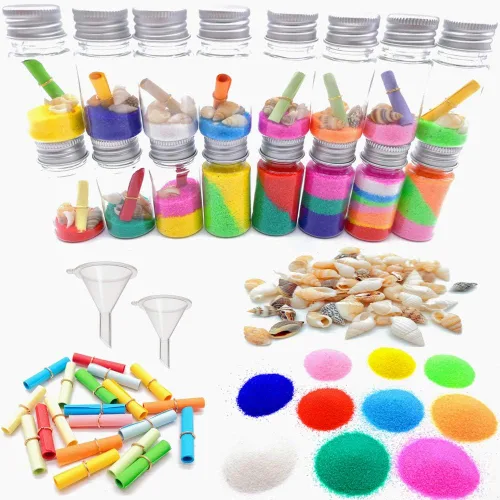 Miniatura 3 de Guaishou Kit de arte y manualidades de arena DIY, botellas de deseos, arenas coloridas, playa, conchas de mar, papel de mensaje