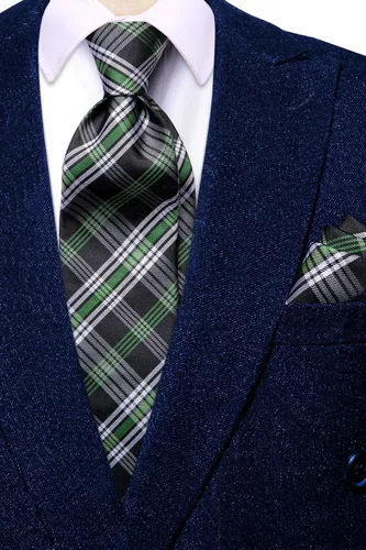 Miniatura 41 de Hi-Tie Corbatas de seda para hombre, diseño de cachemira a rayas, con bolsillo, gemelos cuadrados, conjunto formal de negocios