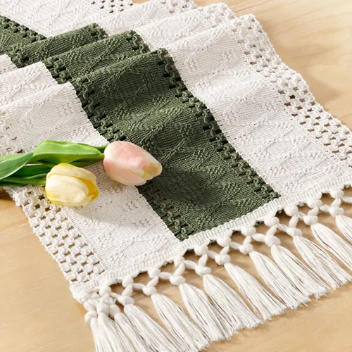 Miniatura 10 de Socomi Camino de mesa bohemio de verano rústico para comedor, cocina, centro de mesa, decoración pequeña de macramé de algodón y lino, camino