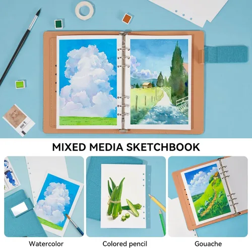 Miniatura 3 de Libro de bocetos de acuarela Lightwish, 100% algodón, papel de acuarela sin ácidos, diario de acuarela, 300 g/m²/140 lb, papel de acuarela prensado