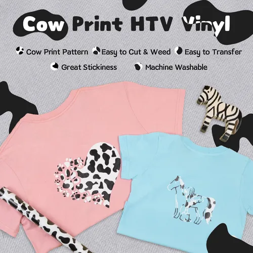 Miniatura 4 de HTVRONT Vinilo HTV con estampado de vaca, 12 pulgadas x 8 pies, vinilo de transferencia de calor impreso de vaca para camisas, fácil de cortar