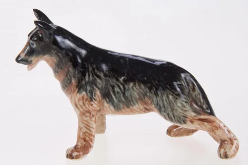 Miniatura 3 de WitnyStore Pequeño perro de pastor alemán alsaciano de pie negro y marrón de 3 pulgadas, hecho a mano, hecho a mano, de cerámica, cachorros, perros