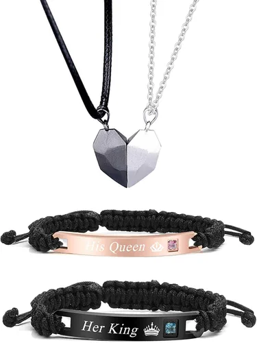 Juego de 4 collares para parejas pulseras magnéticas a juego para novio novia parejas él o ella collares de relación a distancia para parejas