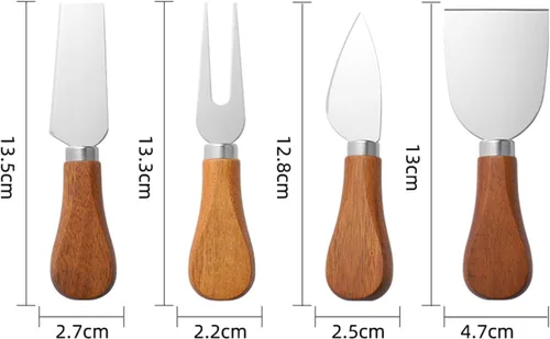 Miniatura 2 de Linwnil Juego de cuchillos de queso para tablero de charcutería, cuchillo de acero inoxidable con mango de madera, cortador de queso Acacia-6 piezas