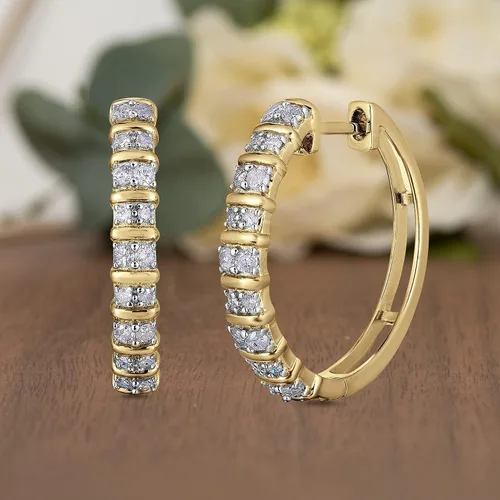 Miniatura 2 de Natalia Drake Aretes de aro con barra horizontal de 12 quilates para mujer en plata de ley 925