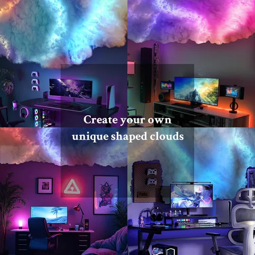 Miniatura 5 de FUSLITE Luz LED 3D Thundercloud, luces de nube de techo con control remoto, kit de bricolaje, nubes LED para techo, sala de juegos, dormitorio