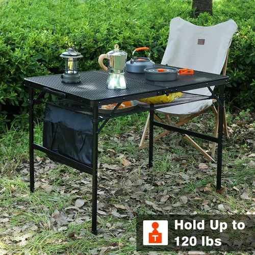 Miniatura 7 de JOUYEK Mesa plegable para parrilla, mesa de camping portátil de 3 x 2 pies, mesas de metal de altura ajustable con escritorio de malla y bolsa
