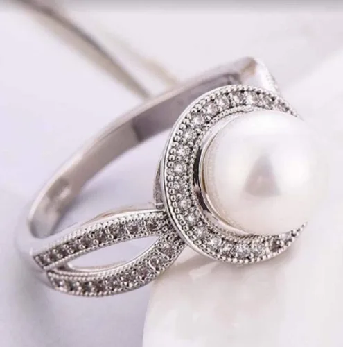 Miniatura 2 de Lzz Fashion Lady 925 Anillo de plata esterlina perla blanco zafiro blanco perla cultivada de agua dulce y circonita cúbica anillo de joyería de boda