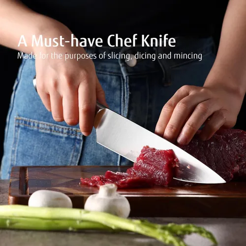 Miniatura 8 de hecef Juego de cuchillos de cocina plateado de 3 piezas, hoja con acabado satinado con mango hueco, incluye cuchillo de chef de 20 cm, cuchillo