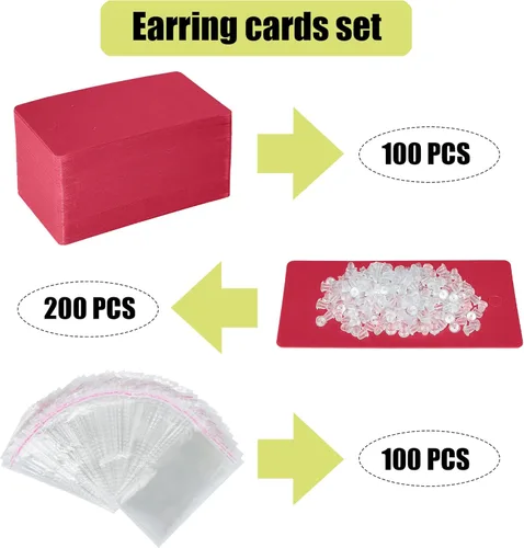 Miniatura 3 de Twavang Juego de portatarjetas para aretes, 100 tarjetas de exhibición de aretes de papel kraft, 100 pares transparentes de aretes con 100 bolsas