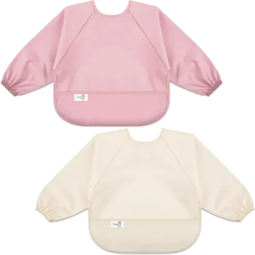 Miniatura 8 de Babero de manga larga para bebé, tela impermeable, bolsillo recolector, babero delantal para bebé, mangas ajustables