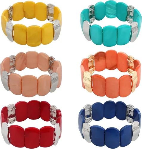 Miniatura 7 de Pulseras de cuentas gruesas, coloridas pulseras elásticas de concha natural, pulseras rectangulares bohemias para mujer