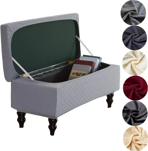 Miniatura 9 de ANWUCHEN Funda otomana rectangular, funda elástica con almacenamiento, cintas elásticas, fundas otomanas plegables, color café, mediana