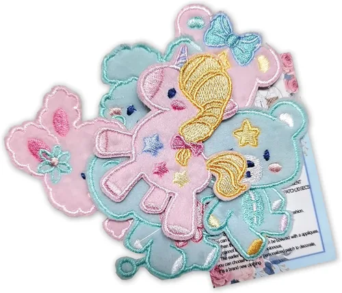 Miniatura 6 de 6 parches bordados de animales lindos para planchar con diseño de unicornio, oso, conejo, elefante, azul y rosa, accesorios de bricolaje para ropa