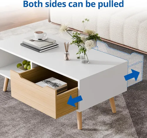 Miniatura 4 de Cozy Castle Mesa de centro moderna, mesa de cóctel de madera con almacenamiento, mesa de pasillo minimalista, mesa de centro moderna de mediados