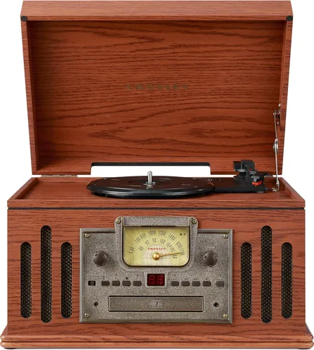 Crosley CR704B-PA Musician Tocadiscos de 3 velocidades con radio, reproductor de CD/casete, entrada auxiliar y Bluetooth, color paprika