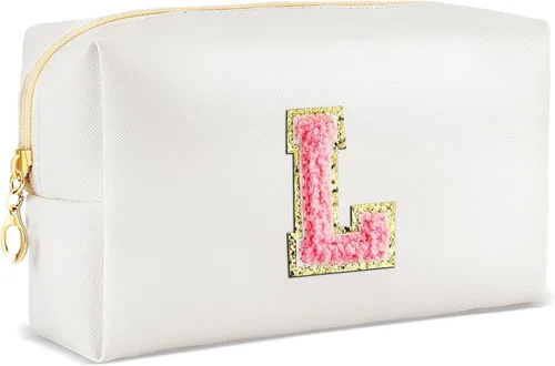 Miniatura 114 de URSKYTOUS Regalos para niñas, bolsa de maquillaje con inicial, bolsa de cosméticos personalizada con cremallera, bonita bolsa de aseo de viaje, Azul
