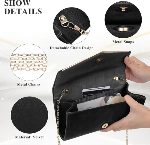 Miniatura 5 de Bolso de mano de terciopelo para mujer, bolso de noche formal negro, bolso de boda, bolso de ante rojo para baile de graduación, cóctel, fiesta