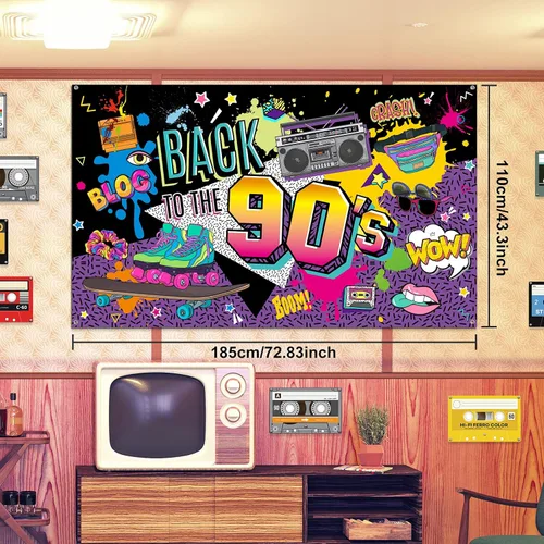 Miniatura 5 de Irenare 85 piezas de decoraciones de fiesta de los años 90, suministros de cumpleaños de fiesta de los 90, incluye radio inflable Boombox y teléfono