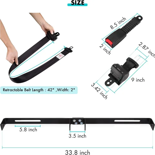 Miniatura 7 de 10L0L Kit de cinturón de seguridad para carrito de golf, paquete de 2 unidades de 42 pulgadas retráctiles con soporte para Yamaha/DS/EZGO TXT/RXV