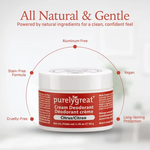 Miniatura 3 de Purelygreat Desodorante en crema perfumada de cítricos para mujeres y hombres, desodorante sin aluminio, para mujeres y hombres, vegano y control