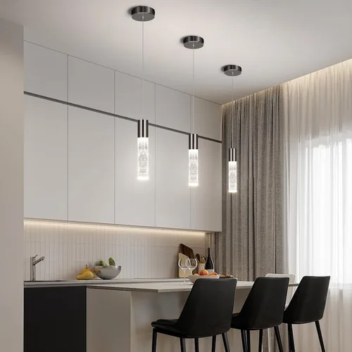 Miniatura 9 de OKELI Lámparas Colgantes Modernas, Lámparas de Isla LED de Cristal de Burbujas de 3 Colores, Mini Iluminación Colgante Negra para Isla de Cocina