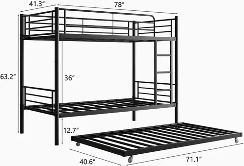 Miniatura 2 de Bellemave Litera de metal con nido, litera individual sobre individual con barandilla y escalera para niños/adolescentes, adultos, no necesita negro