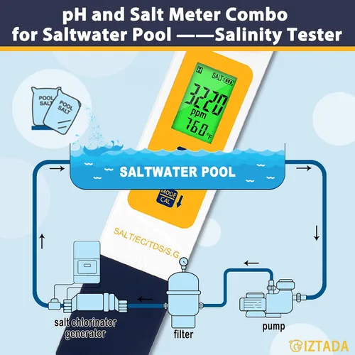 Miniatura 3 de Medidor de pH y Medidor de Salinidad Combo para Piscina de Agua Salada 6 en 1 Medidor de pH Sal SG EC TDS Temp para Acuario de Arrecife Tanque