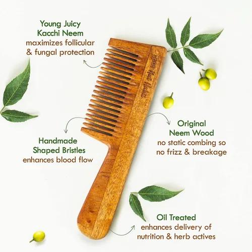 Miniatura 7 de Nat Habit - Peine de neem natural, peine de madera, crecimiento del cabello, para hombres y mujeres, tratado con aceite de neem, dientes dobles