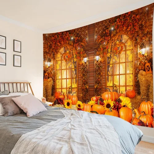 Miniatura 48 de HVEST Tapiz de noche de Halloween, tapiz para colgar en la pared, bosque embrujado con tumba y calabazas, manta de pared para dormitorio, sala
