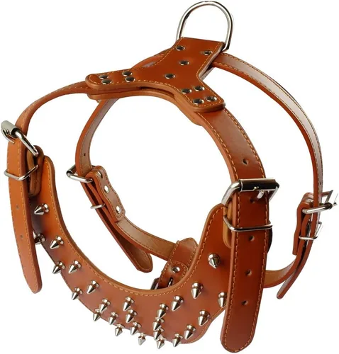 Miniatura 4 de Collares de perro con tachuelas de piel sintética, arneses a juego para perros medianos y grandes, Pit Bull, Mastín, Boxer, Bull Terrier