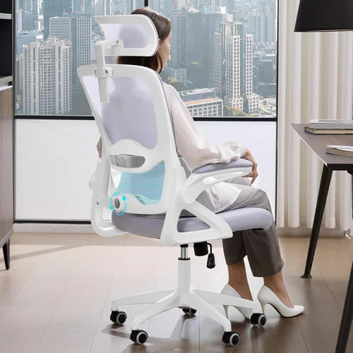 Silla de oficina ergonómica, silla de oficina de malla con soporte lumbar, silla de escritorio de respaldo alto con brazos abatibles, silla de