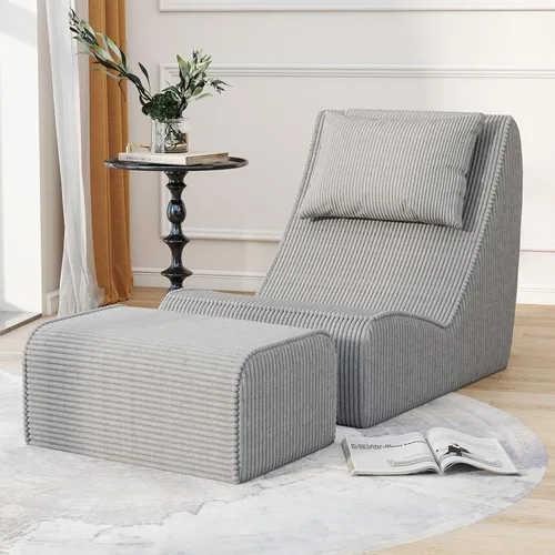 Miniatura 17 de Silla Puf Gigante para Adultos, Tumbona de Pana con Soporte Inigualable para la Espalda, Almohada Cervical Desmontable, Otomana Cómoda y Funda