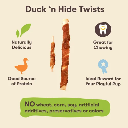 Miniatura 3 de Pet 'n Shape Duck 'n Hide Twist - Golosinas naturales envueltas en pato de cuero crudo para perros, grandes, 6