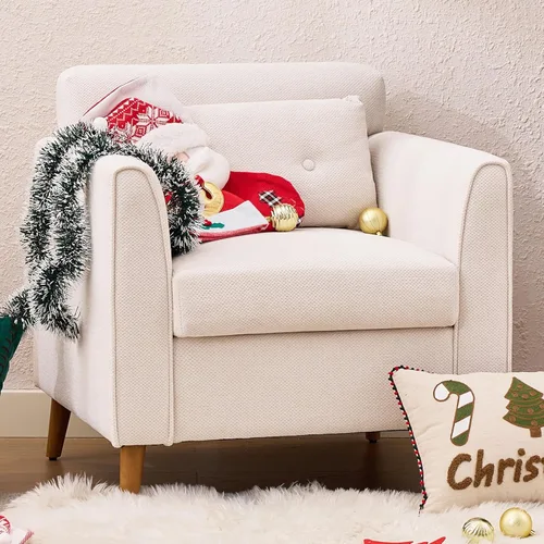 Miniatura 8 de Silla decorativa moderna con patas de madera, sillón de tela de felpa, acogedora silla de lectura para sala de estar, dormitorio, estudio